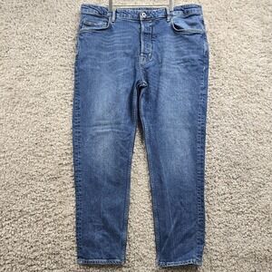 Allsaints Jeans Mens 38 (Fits 37x27) Blue Jack Cropped Tapered Medium Wash Denim